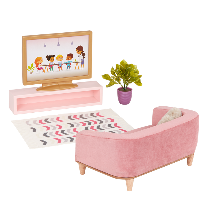 Lovely Living Room - Furniture for Dolls - Dollhouse Furniture - Accessories for OG Dolls - Doll Sofa & TV - Our Generation UK