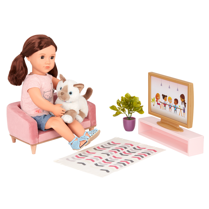 Our Generation Lovely Living Room Furniture Set - Furniture for Dollhouse - Doll Sofa & TV Set - Accessories for Dolls - Our Generation
