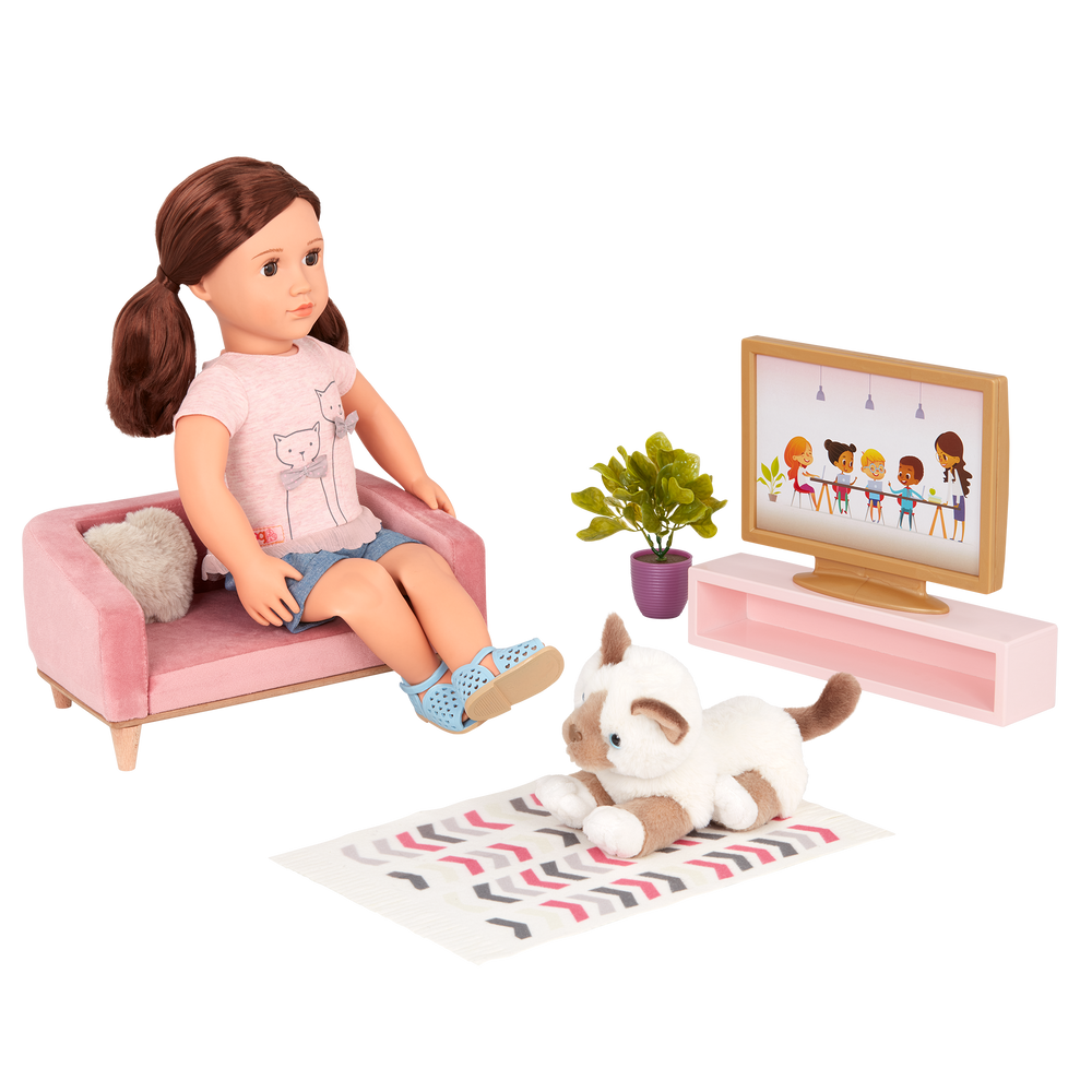 Our Generation Lovely Living Room Furniture Set - Furniture for Dollhouse - Doll Sofa & TV Set - Accessories for Dolls - Our Generation
