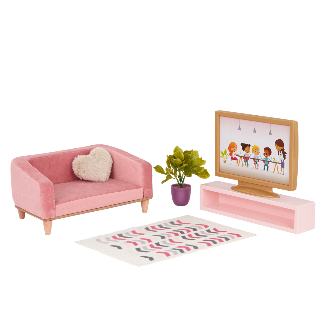 Our Generation Lovely Living Room Furniture Set - Furniture for Dollhouse - Doll Sofa & TV Set - Accessories for Dolls - Our Generation