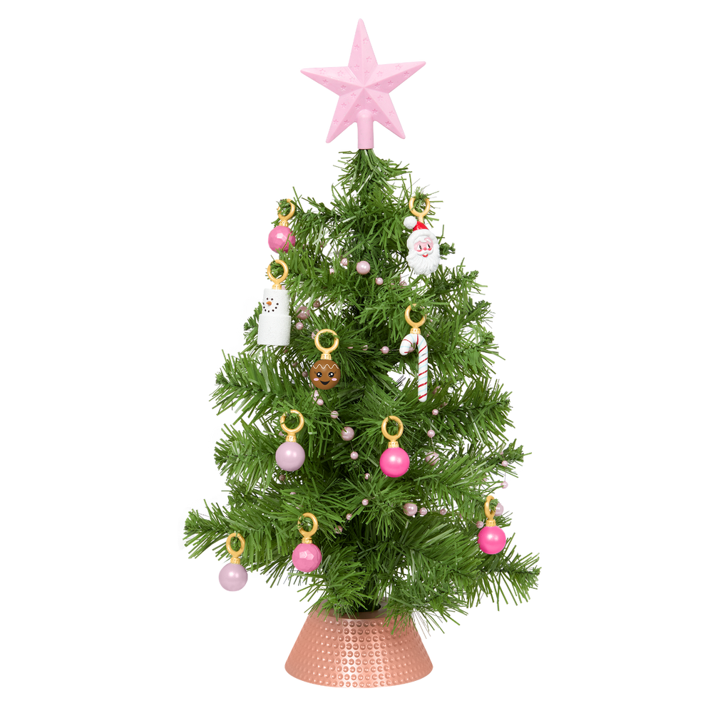 Christmas Twinkle Tree - Doll Christmas Tree with Pink Baubles, Lights & Star - Christmas Accessories for OG Dolls - Our Generation 