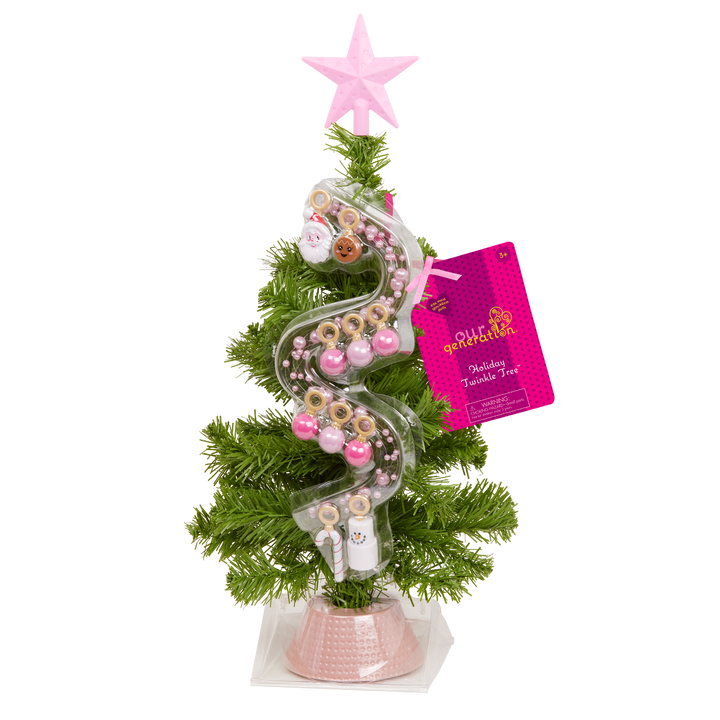 Christmas Twinkle Tree - Doll Christmas Tree with Pink Baubles, Lights & Star - Christmas Accessories for OG Dolls - Our Generation 