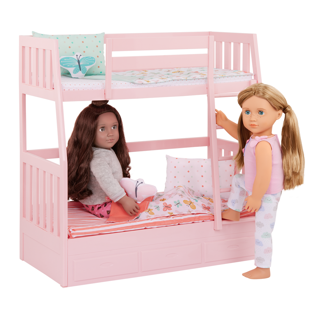 Dreams for Two - Bunk Beds for OG Dolls - Pink Bed in Butterfly Theme - Doll Furniture - Doll Accessories - Our Generation UK