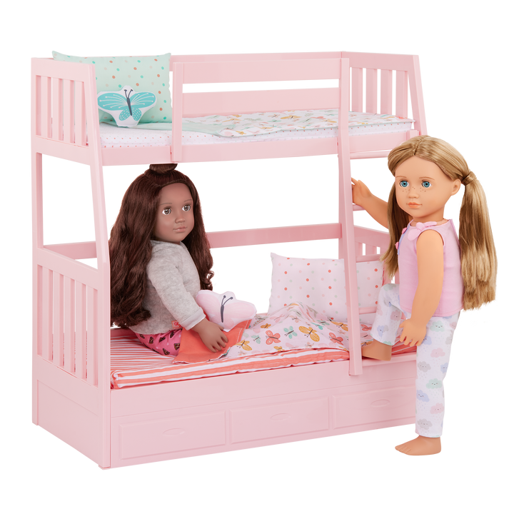 Dreams for Two - Bunk Beds for OG Dolls - Pink Bed in Butterfly Theme - Doll Furniture - Doll Accessories - Our Generation UK