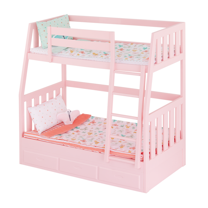 Dreams for Two - Bunk Beds for OG Dolls - Pink Bed in Butterfly Theme - Doll Furniture - Doll Accessories - Our Generation UK