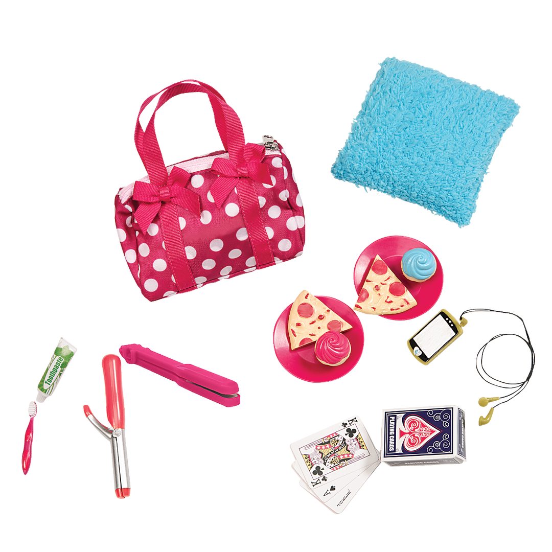 Polka Dot Sleepover Set - Pink Sleeping Bag & Carry Bag for Dolls - Sleepover Accessories - Our Generation