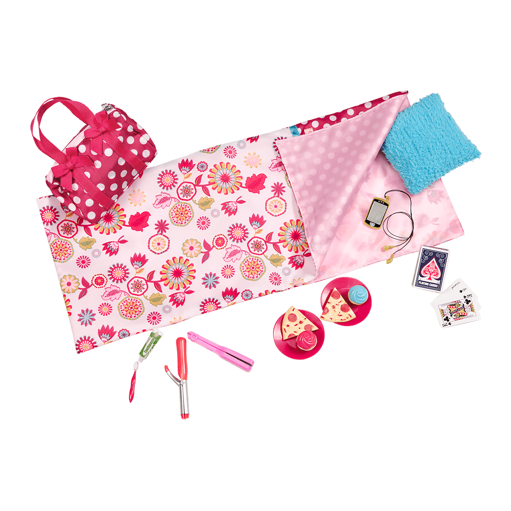 Polka Dot Sleepover Set - Pink Sleeping Bag & Carry Bag for Dolls - Sleepover Accessories - Our Generation