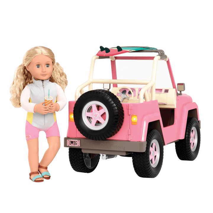 OG Off Roader - Pink & White 4x4 Car for 46cm Dolls - Doll Vehicle with Surfboard - Accessories for Dolls - Our Generation