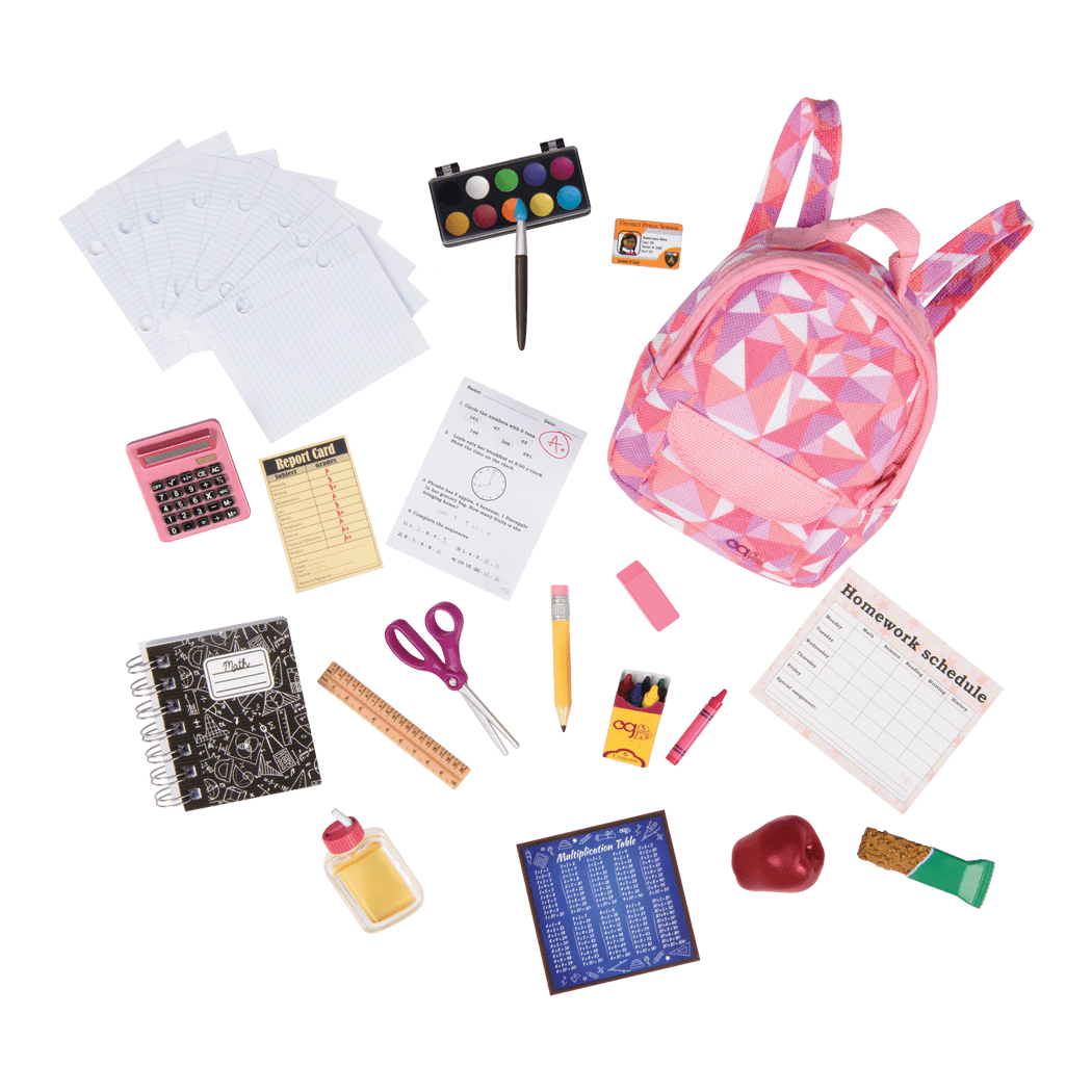 Off to School - School Supplies Accessory Set for Dolls - Pink Rucksack & School Supplies - Back to School - Our Generation