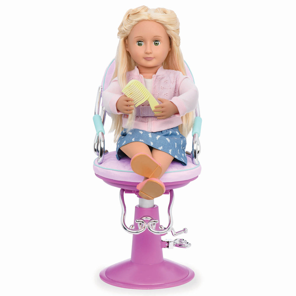 Sitting Pretty Salon Chair - Lilac Hairdresser Chair for 46cm Dolls - Hair Dressing Accessories - Adjustable Chair - Salon Accessories for Dolls - Our Generation