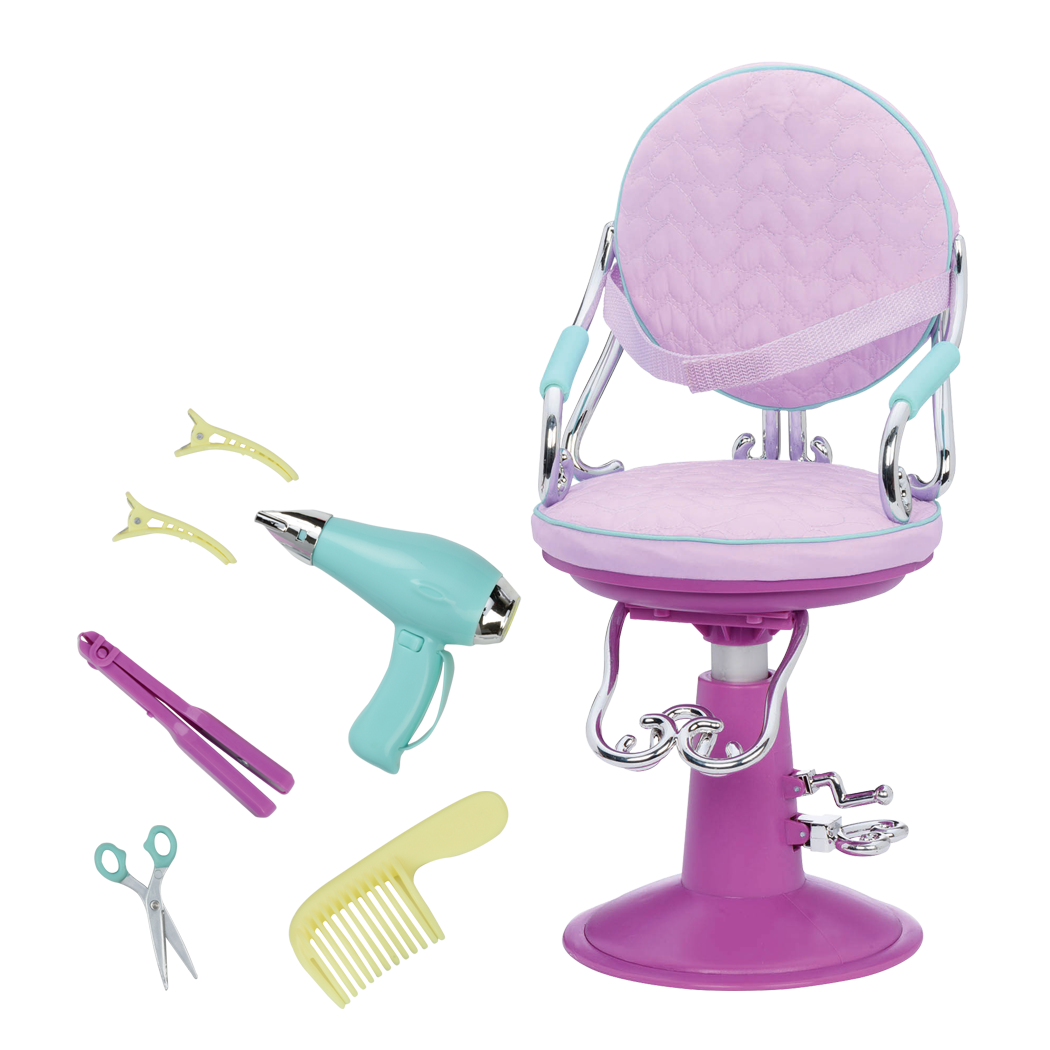 Sitting Pretty Salon Chair - Lilac Hairdresser Chair for 46cm Dolls - Hair Dressing Accessories - Adjustable Chair - Salon Accessories for Dolls - Our Generation