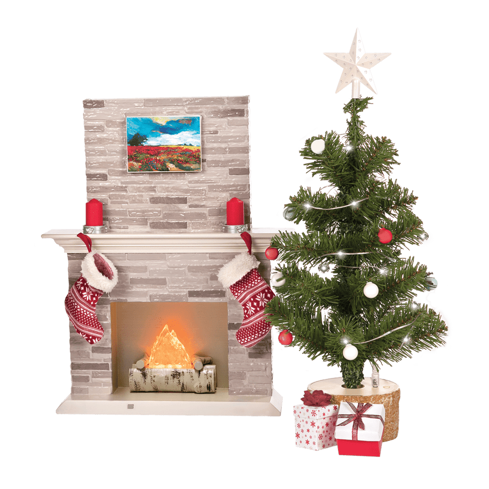 Holiday Celebration Set - Christmas Decoration Playset for 46cm Dolls - Toy Christmas Tree, Fireplace & Christmas Decorations - Doll Accessories - Our Generation