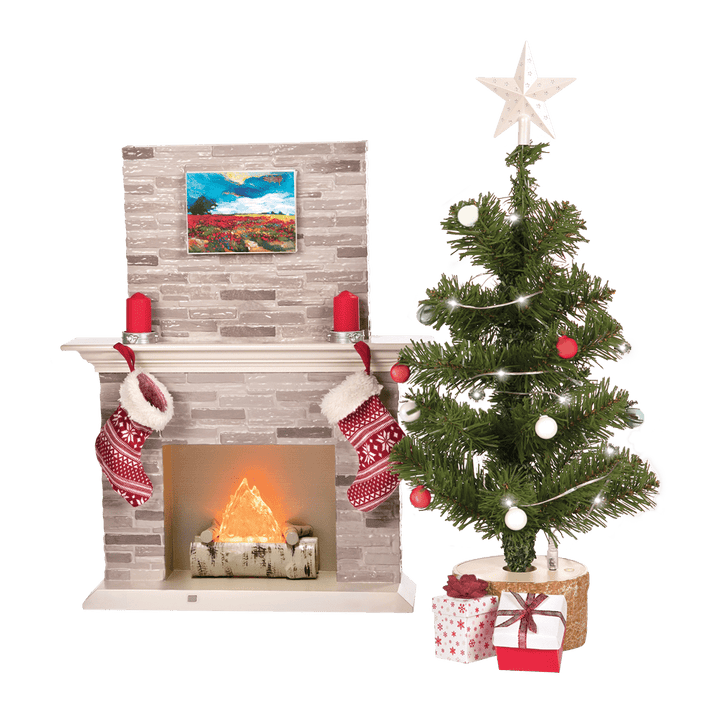 Holiday Celebration Set - Christmas Decoration Playset for 46cm Dolls - Toy Christmas Tree, Fireplace & Christmas Decorations - Doll Accessories - Our Generation