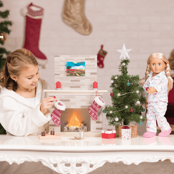 Holiday Celebration Set - Christmas Decoration Playset for 46cm Dolls - Toy Christmas Tree, Fireplace & Christmas Decorations - Doll Accessories - Our Generation