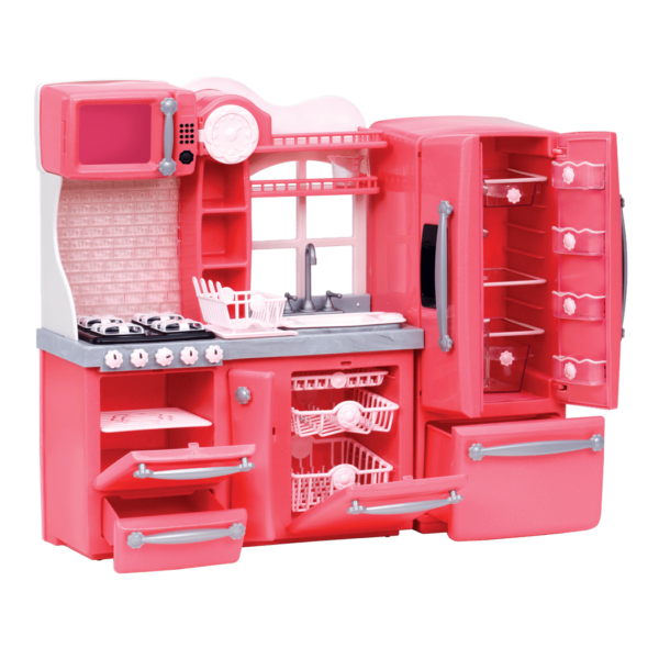 Gourmet Kitchen Set - Pink Kitchen Playset for 46cm Dolls - Doll Accessories - Kitchen with Toy Food - Cooking Accessories - Our Generation