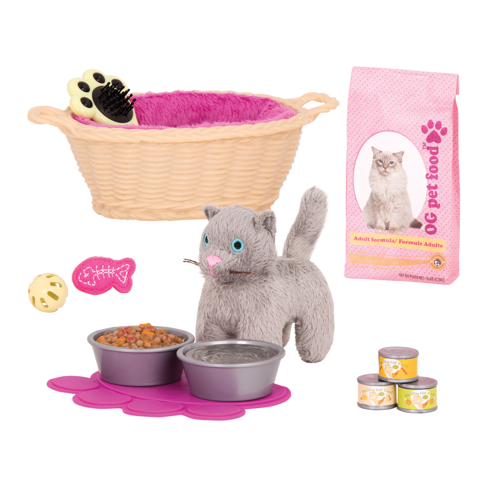 Cat Pet Set - Cat Accessories for Our Generation Dolls - Toys & Bed for Kittens - Our Generation UK