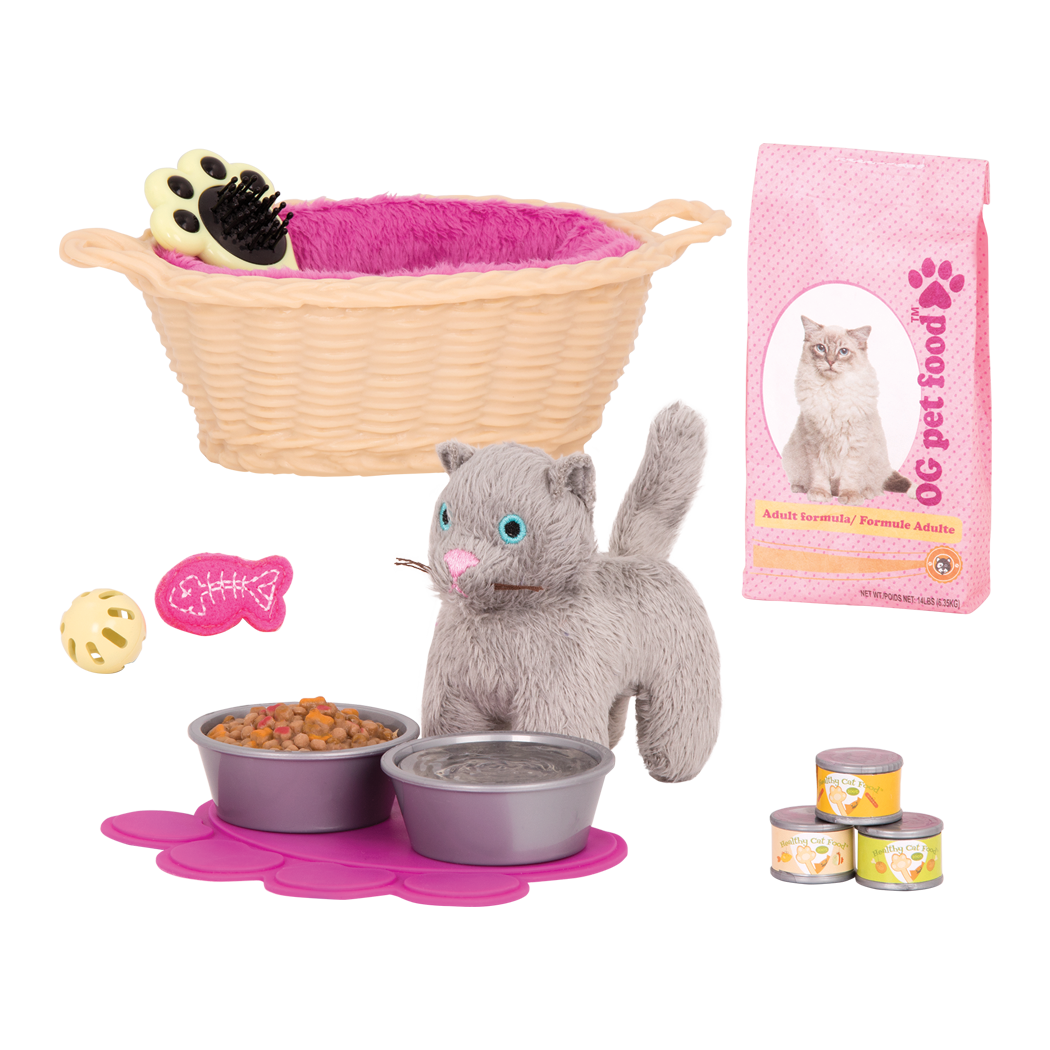 Cat Pet Set - Cat Accessories for Our Generation Dolls - Toys & Bed for Kittens - Our Generation UK