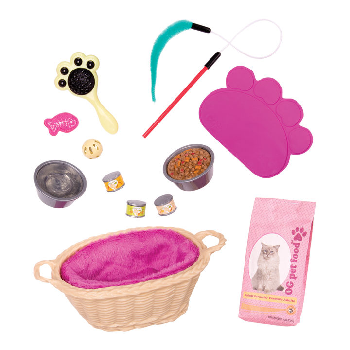 Cat Pet Set - Cat Accessories for Our Generation Dolls - Toys & Bed for Kittens - Our Generation UK