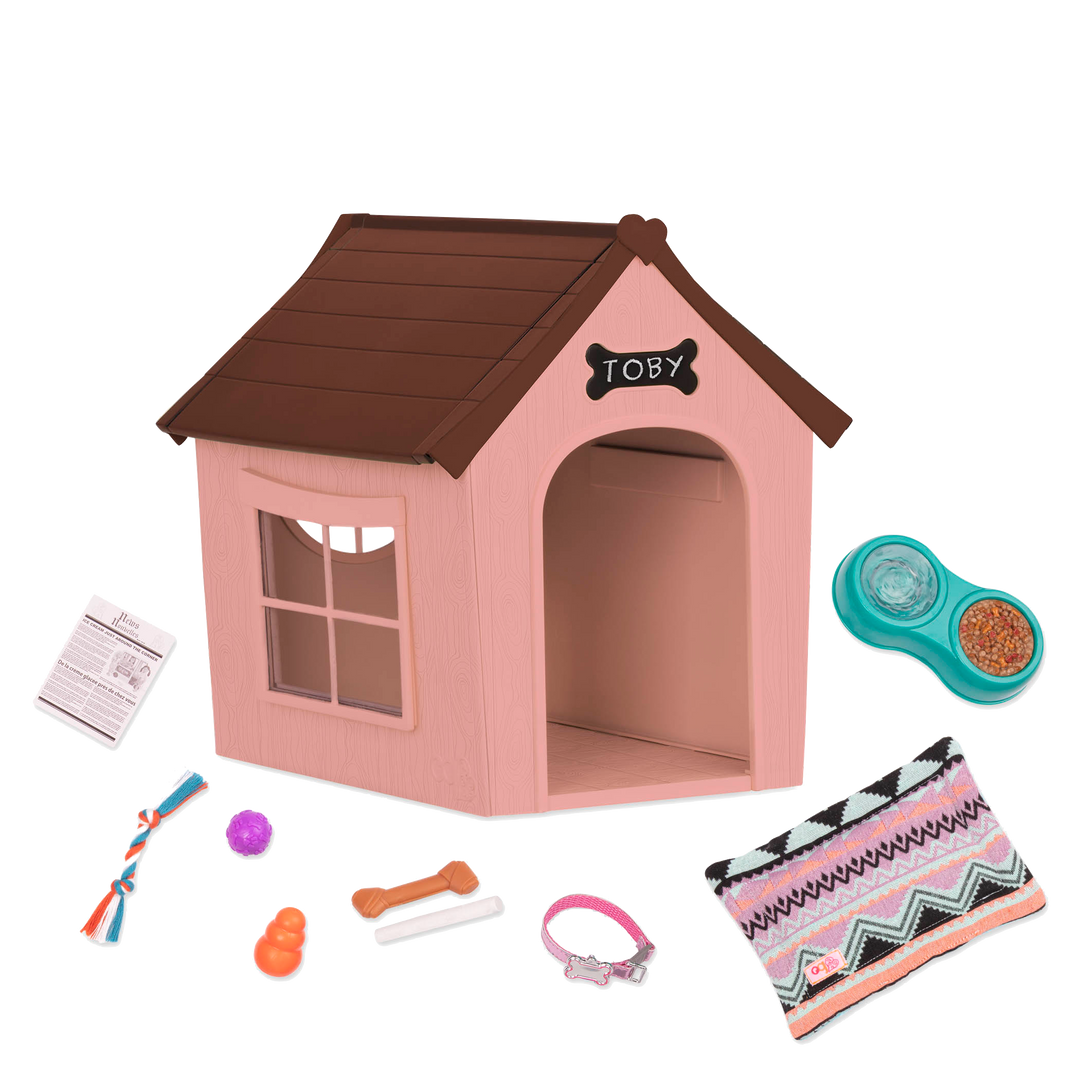 OG Puppy House - Pink & Brown Dog House - Pet Accessories - Doll Accessories - Our Generation