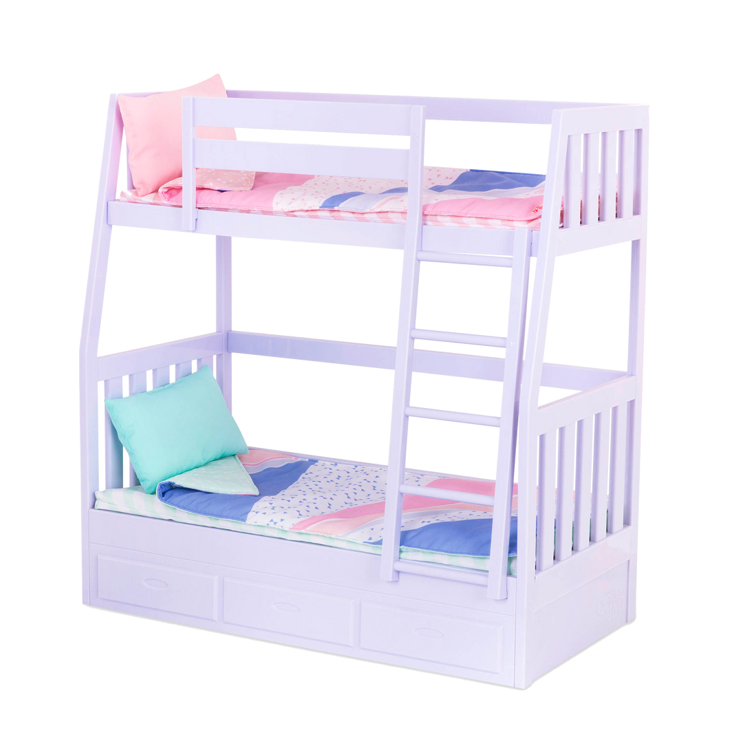 Dream Bunks - Bunk Beds for 46cm Dolls - Lilac Beds with Doll Bedding - Furniture for 46cm Dolls - Dollhouse Furniture - Our Generation UK