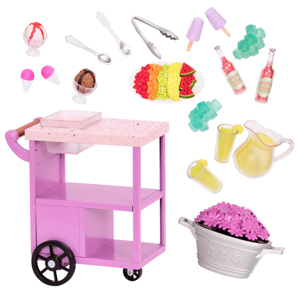 Patio Treats Trolley - Lilac Trolley with Food Accessories - Doll Accessory Set - Toys for Girls - Our Generation