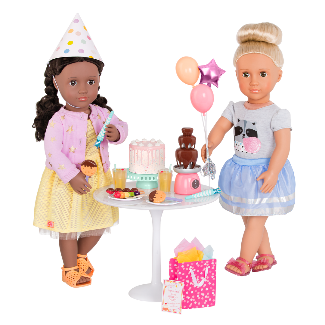 18-inch doll with birthday party playset