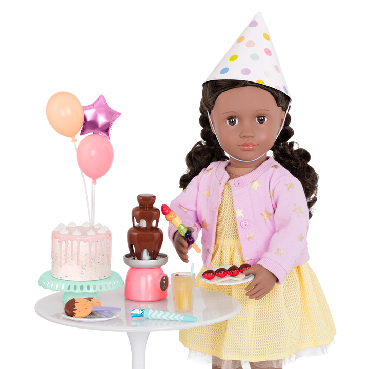 18-inch doll with birthday party playset