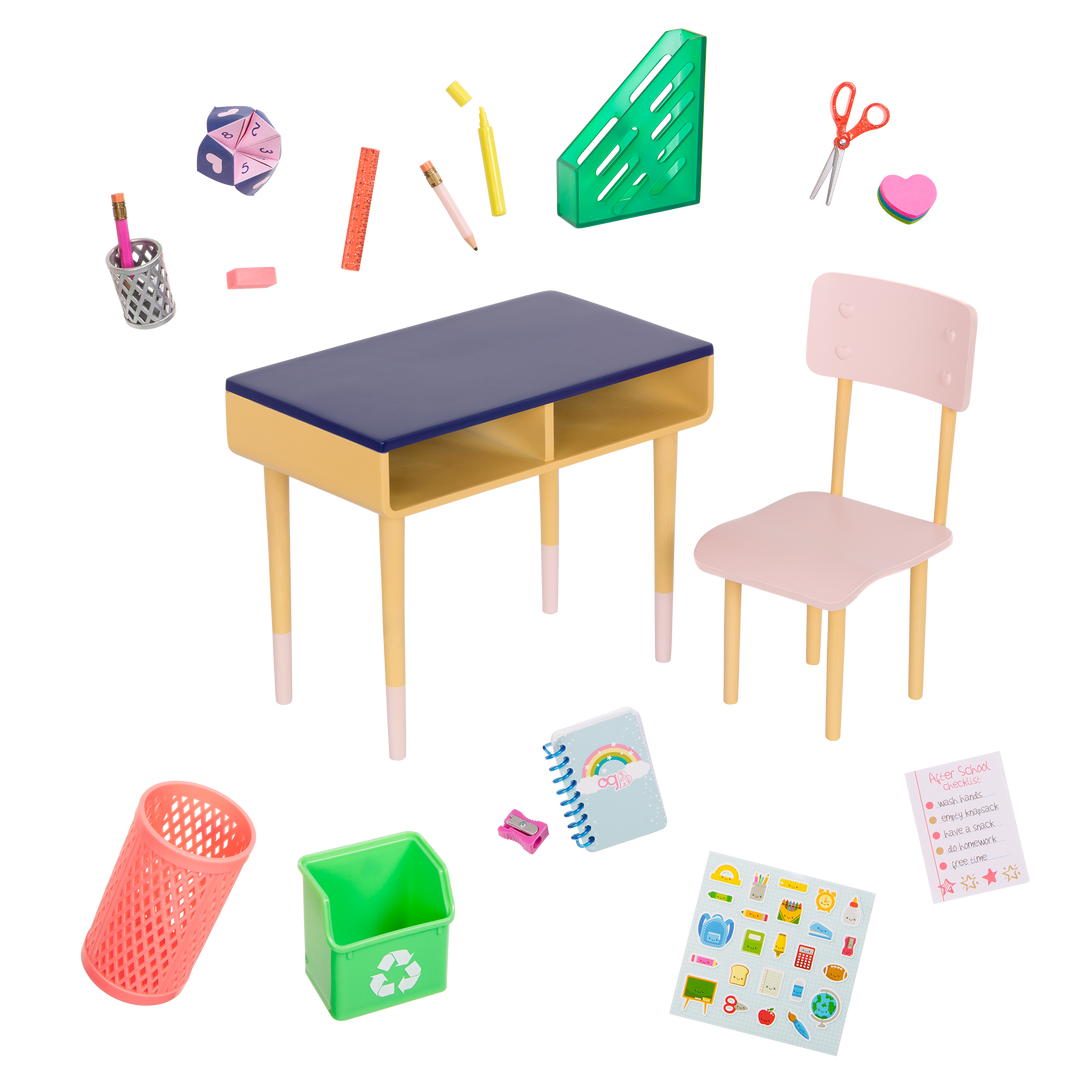 Brilliant Bureau Desk Set - School Desk, Chair & Supplies for 46cm Dolls - Back to School - Our Generation UK