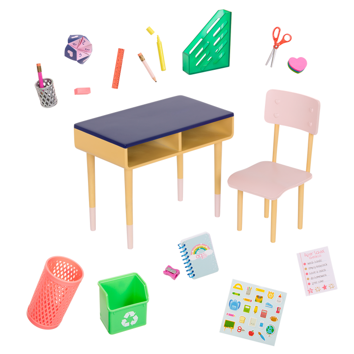 Brilliant Bureau Desk Set - School Desk, Chair & Supplies for 46cm Dolls - Back to School - Our Generation UK