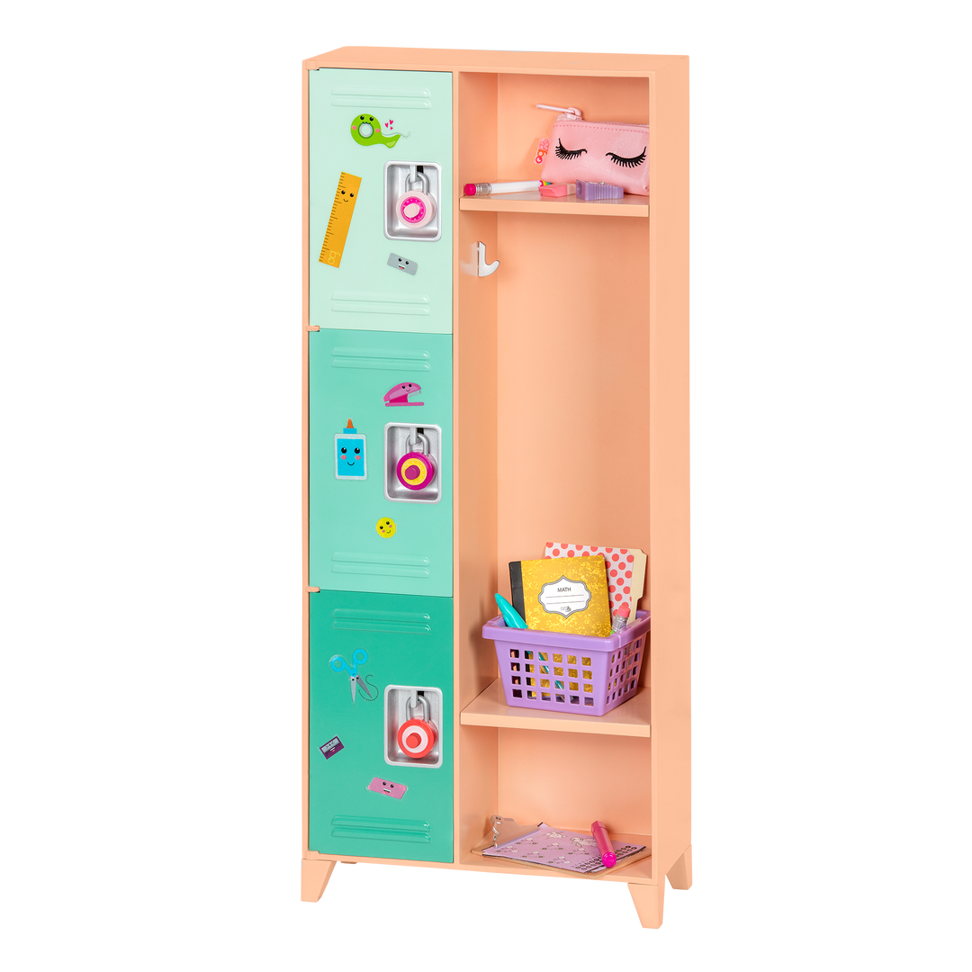 Classroom Cool Locker Set - School Locker Playset - School Accessories for 46cm Dolls - School Supplies - Green Locker with Padlocks - Our Generation UK