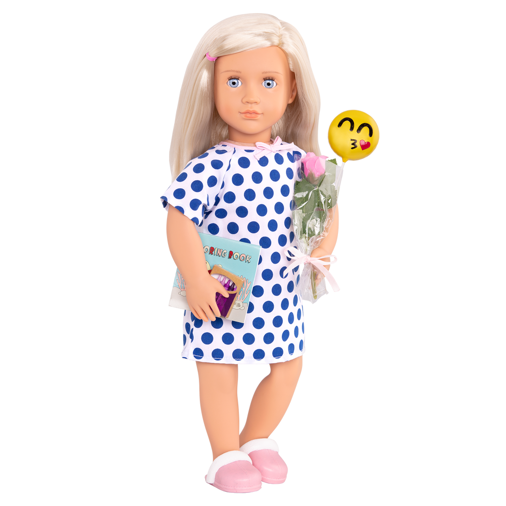 18-inch doll with hospital stay accessories