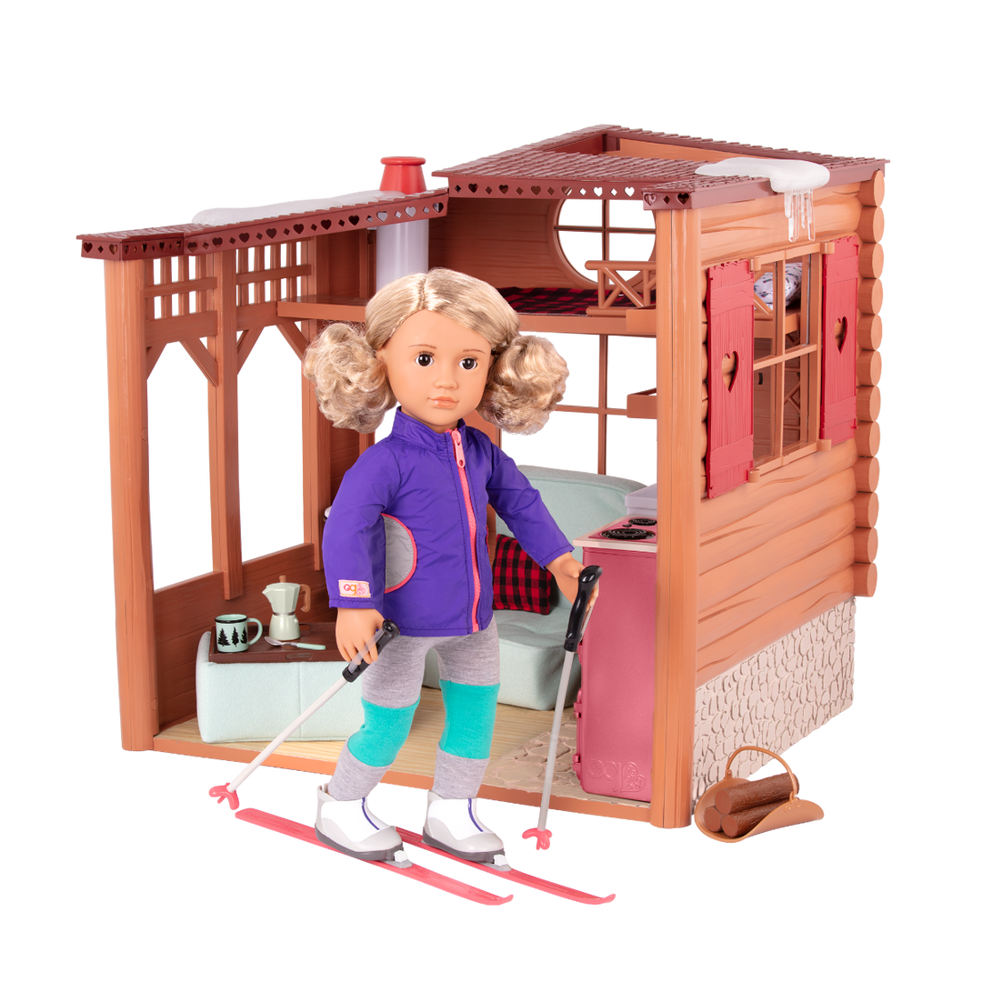 Cozy Cabin - Winter Chalet for 46cm Dolls - Ski Chalet Playset with Winter Accessories - Dollhouse - Dollhouse with Log Fire - Functioning Lights & Sounds - Christmas - Our Generation UK