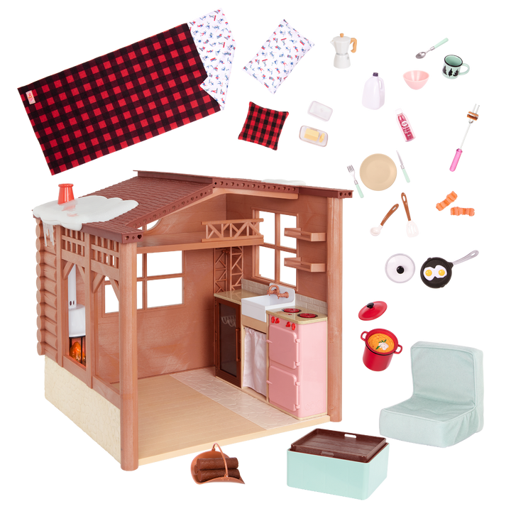 Cozy Cabin - Winter Chalet for 46cm Dolls - Ski Chalet Playset with Winter Accessories - Dollhouse - Dollhouse with Log Fire - Functioning Lights & Sounds - Christmas - Our Generation UK