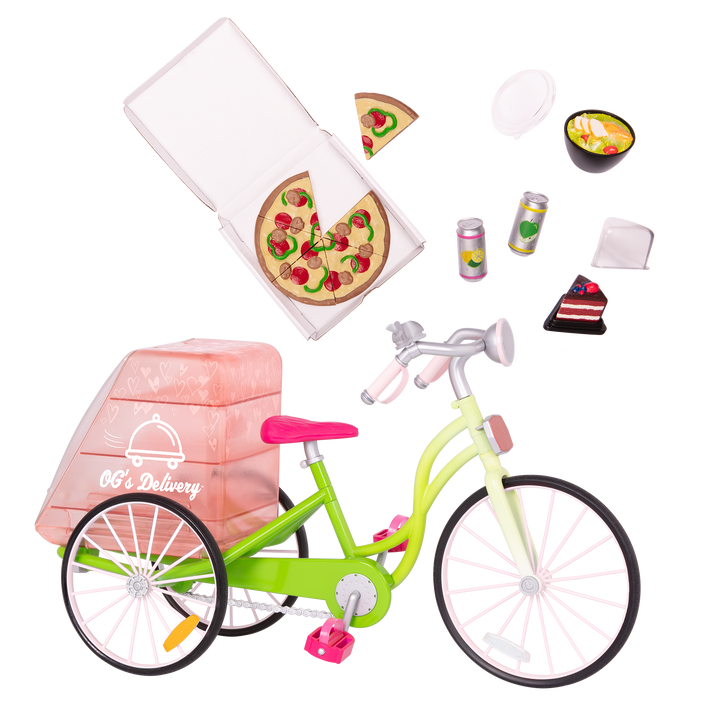 OG Delivery Bike - Bike for 46cm Dolls - Green & Pink Bike with Delivery Box - Our Generation