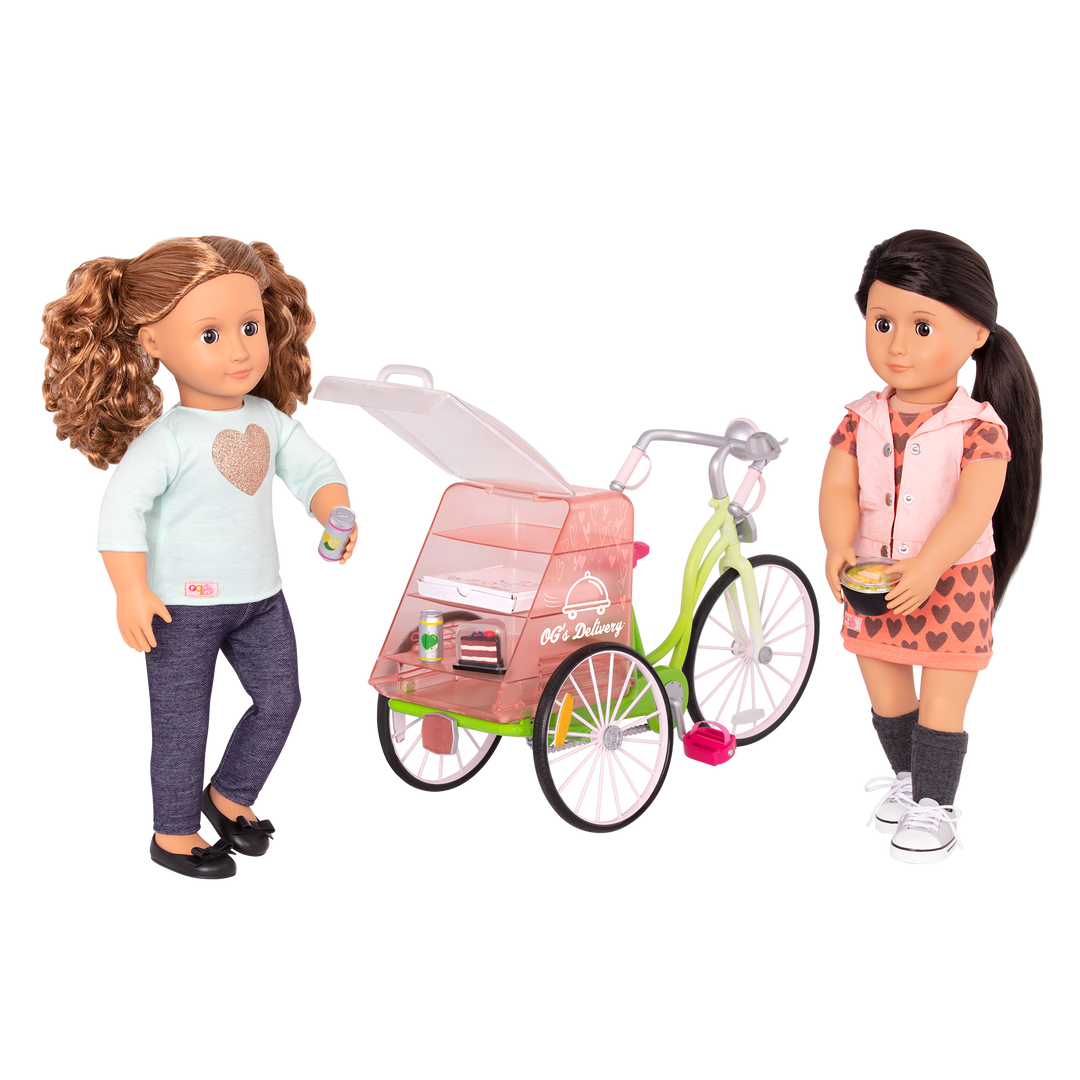 OG Delivery Bike - Bike for 46cm Dolls - Green & Pink Bike with Delivery Box - Our Generation