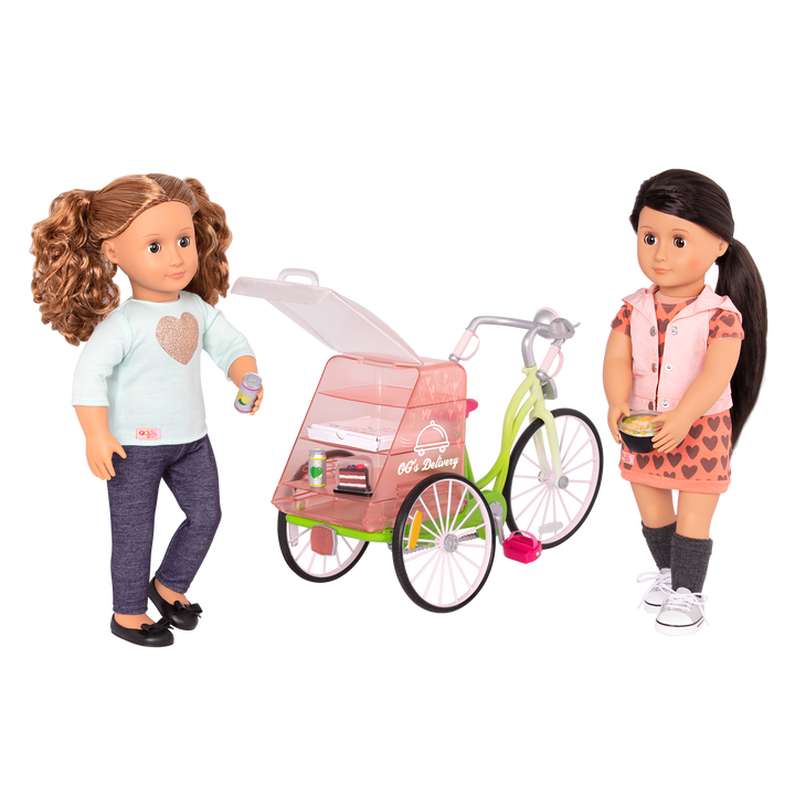 OG Delivery Bike - Bike for 46cm Dolls - Green & Pink Bike with Delivery Box - Our Generation