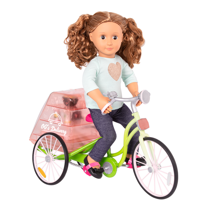 OG Delivery Bike - Bike for 46cm Dolls - Green & Pink Bike with Delivery Box - Our Generation