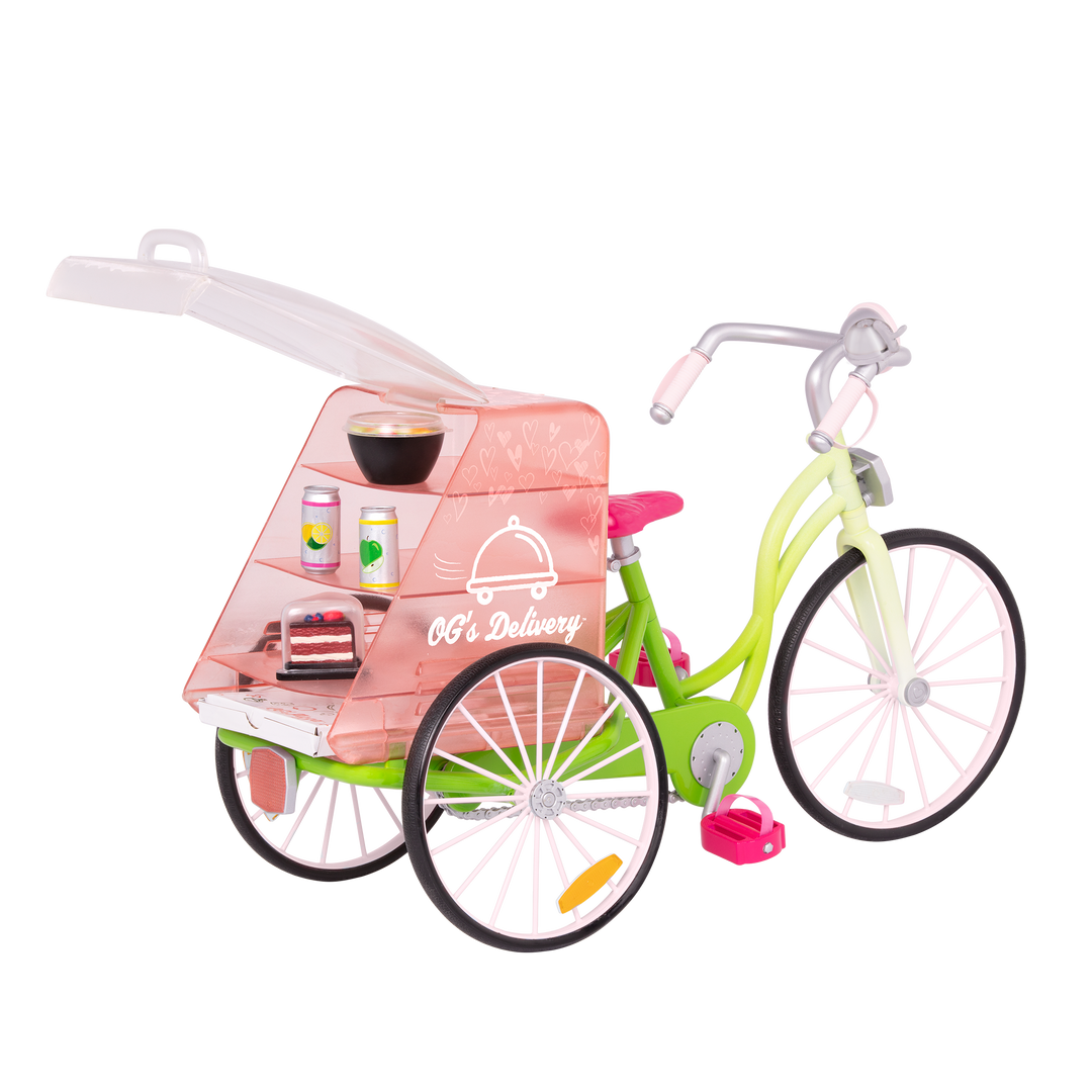 OG Delivery Bike - Bike for 46cm Dolls - Green & Pink Bike with Delivery Box - Our Generation