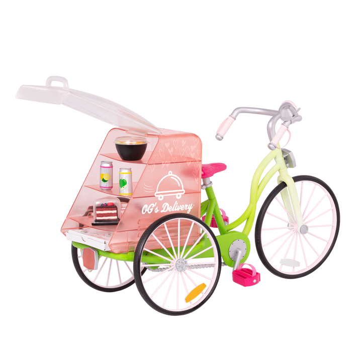 OG Delivery Bike - Bike for 46cm Dolls - Green & Pink Bike with Delivery Box - Our Generation