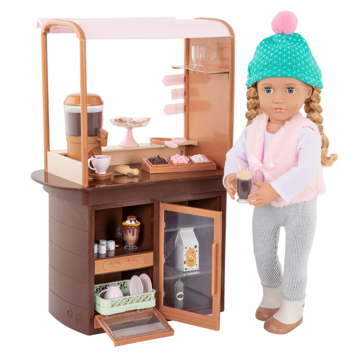 Choco-Tastic Stand - Hot Chocolate Stand Playset for 46cm Dolls - Food & Drink Accessories - Winter Playset for Dolls - Our Generation UK