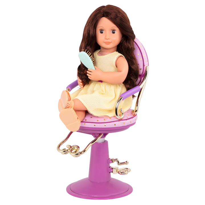 Sitting Pretty Salon Chair - Pink & Gold Hearts - Salon Furniture for Dolls - Hair Styling Accessories - Our Generation