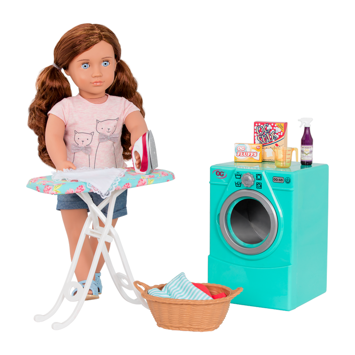 Tumble & Spin Laundry Set - Home Laundry Set for 46cm Dolls - Washing Machine, Ironing Board & Pegs - Doll Furniture - Accessories for OG Dolls - Our Generation