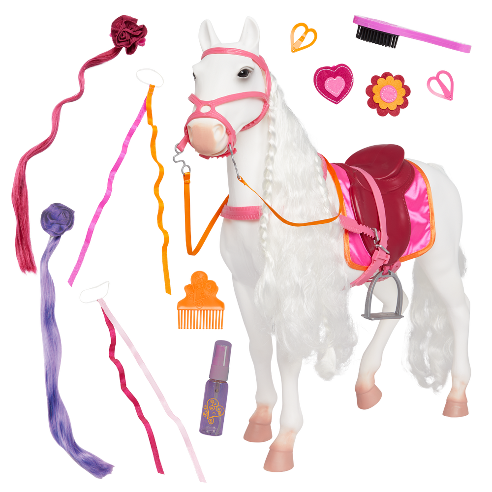 Camarillo Hair Play Horse - 50cm Horse with White Hair - Pink Saddle & Reins - Equestrian - Our Generation UK