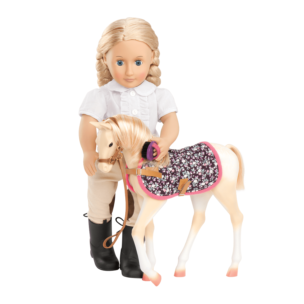 Palomino Foal - 30cm Horse for Dolls - Foal with Light Brown Hair & Grooming Accessories - Equestrian - Our Generation