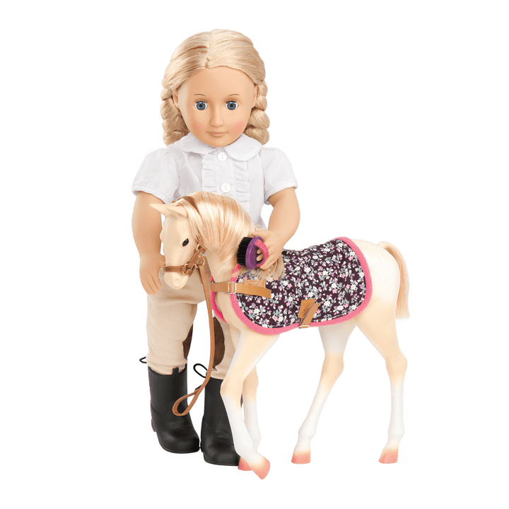 Palomino Foal - 30cm Horse for Dolls - Foal with Light Brown Hair & Grooming Accessories - Equestrian - Our Generation
