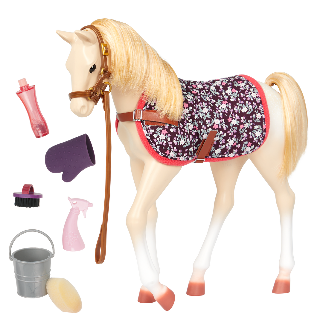 Palomino Foal - 30cm Horse for Dolls - Foal with Light Brown Hair & Grooming Accessories - Equestrian - Our Generation