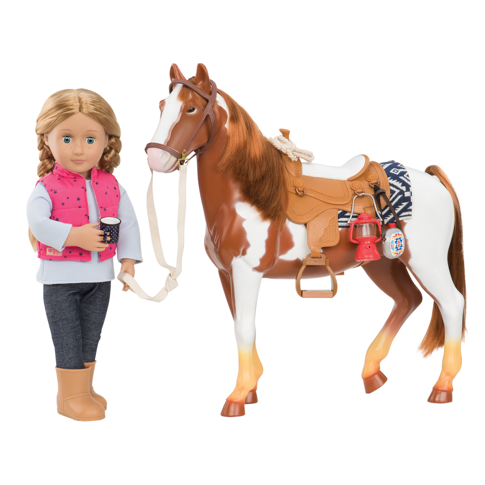 Pinto Horse - 50cm Horse for OG Dolls - Brown & White Horse - Equestrian Accessory - Our Generation