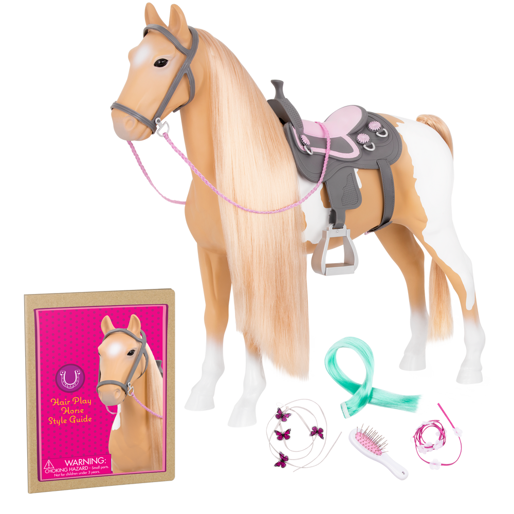 Palomino Paint Horse - 50cm Horse for OG Dolls - Horse with Hair-Styling Accessories & Booklet - Equestrian - Our Generation UK