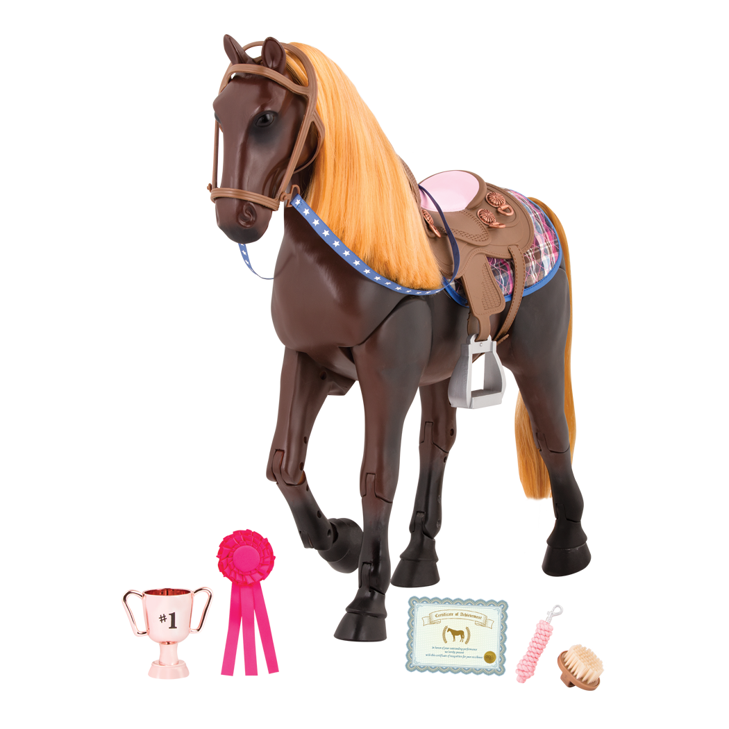 Thoroughbred Horse - 50cm Poseable Our Generation Horse - Horse with Light Brown Hair - Trophy Accessory - Equestrian Accessory for Dolls - Our Generation
